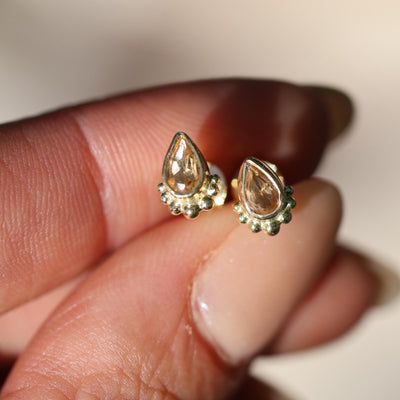 Gold Mini Citrine Square Stud Earrings 14K Gold Vermeil Citrine Tiny Studs November Birthstone Jewelry Small Square Gold Studs for Layering