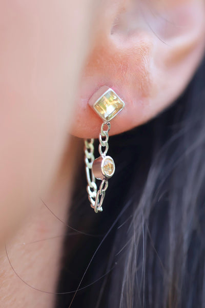 Dangling Silver Citrine Studs Earrings November Birthstone Jewelry Gifts Bridesmaids Earrings Square Studs Silver Teadrop Earrings: Kalani