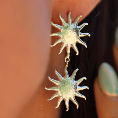 Big Sun Earrings Silver Statement Earrings Cosmic Jewelry Sun Burst Studs Large Sterling Silver Jewelry Gifts for Her 925 Silver Double Sun