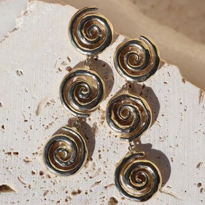 Triple Swirl Medium Gold Statement Earrings Spiral Studs Gold Occasion Earrings Gifts for Her Textured Spiralling Earrings Hypoallergenic