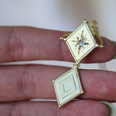 Star Locket Necklace 14K Gold Vermeil Diamond Shaped Double Pendant Womens Locket Boho Moonstone Jewelry Special Gifts for her Gold Lockets