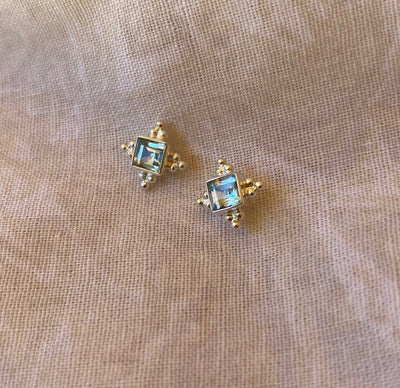 Sterling Silver Blue Topaz Small Studs, Dainty Blue Gemstone Earrings, Gift For Her, Sterling Silver Tiny Studs, December Birthstone Jewelry