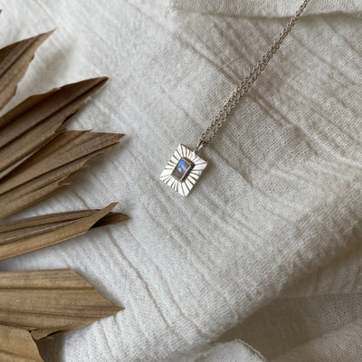 Thea Simple Sterling Silver Moonstone Rectangle Necklace, Womens Silver Moonstone Necklace, Handmade Moonstone Jewelry, Layering Necklaces